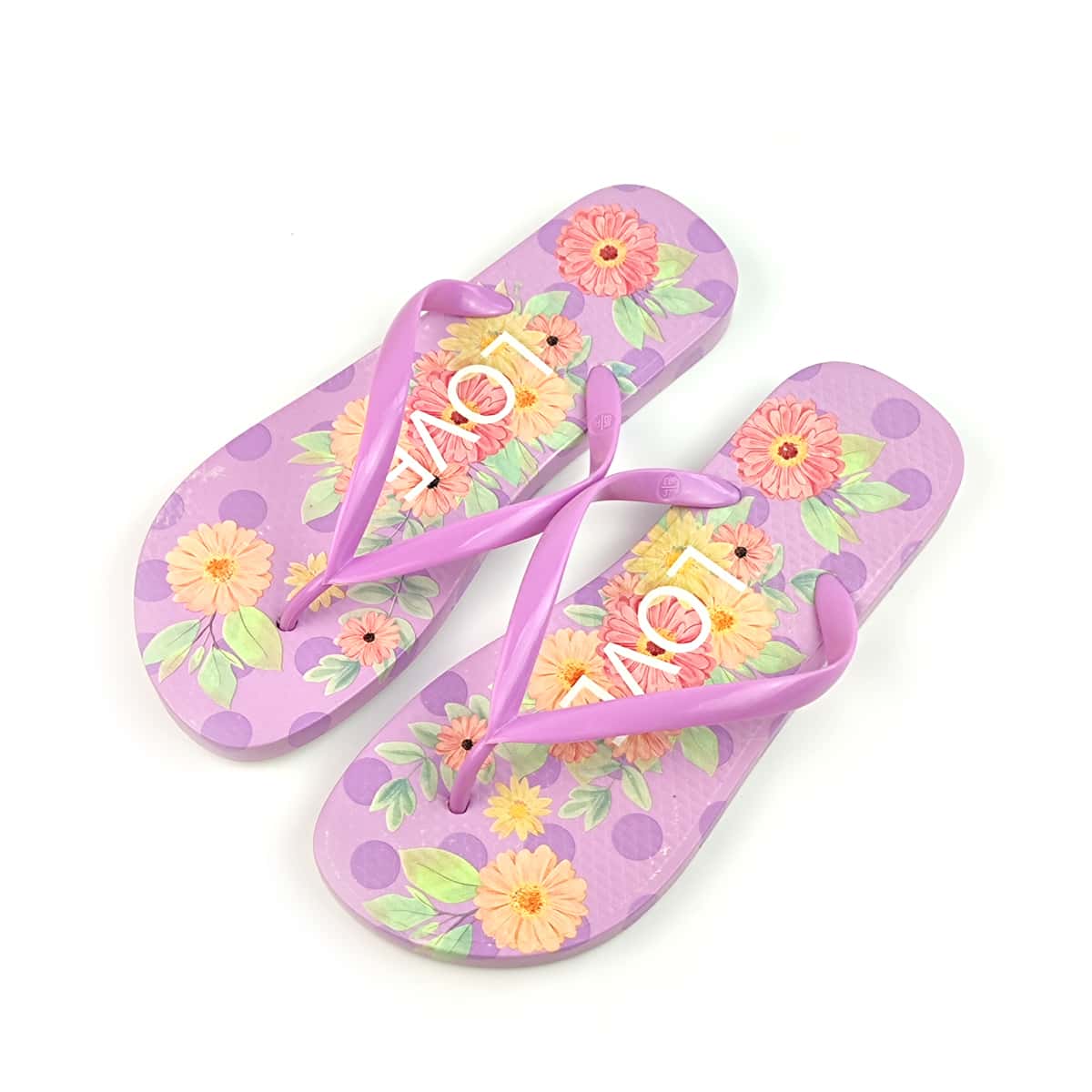 

Floral & Letter Graphic Flip-Flops, Purple