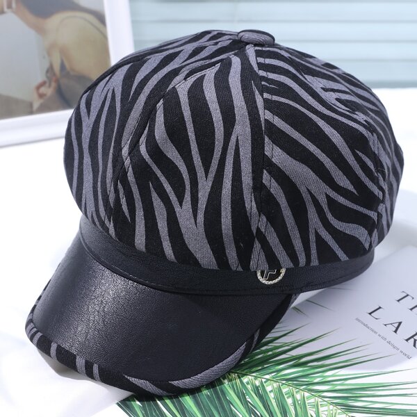 

Zebra Stripe Print Baker Boy Cap, Multicolor