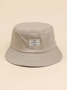 Letter Graphic Label Decor Bucket Hat - Khaki - View 1