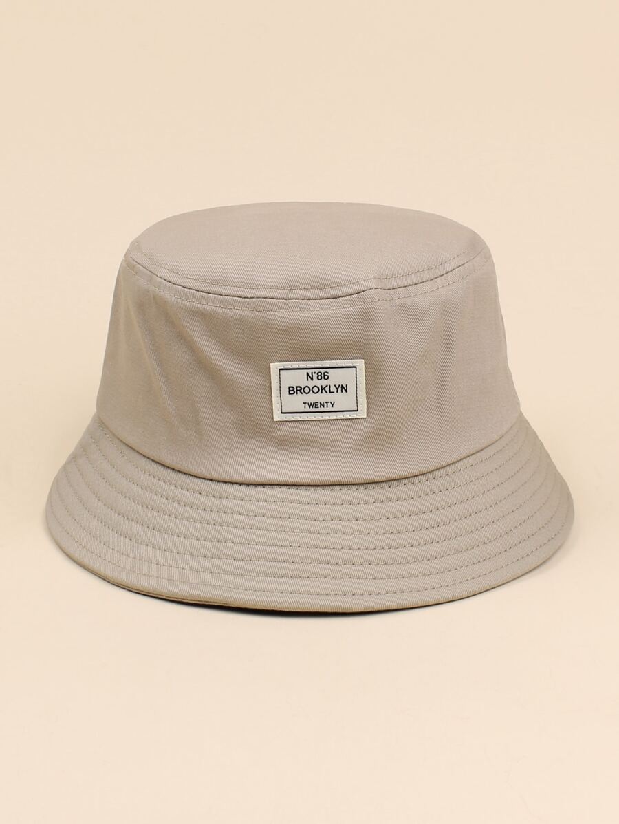 Letter Graphic Label Decor Bucket Hat - Khaki - View 1