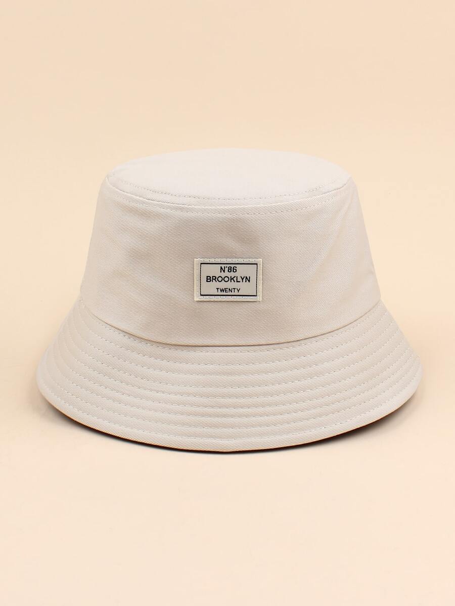 Sombrero cubo con diseño de etiqueta con letra - Beis - Ver 1