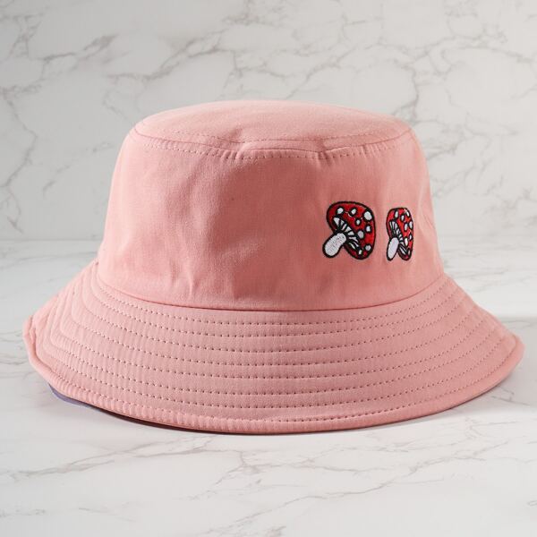 

Mushroom Embroidery Bucket Hat, Pink