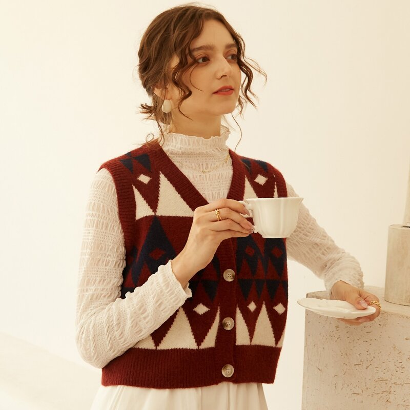 

Geo Pattern Sleeveless Cardigan, Multicolor