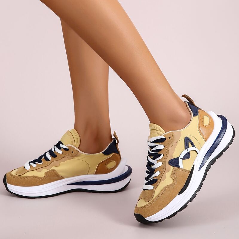 

Colorblock Lace-up Front Sports Shoes, Khaki