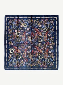1pc Ladies' Paisley Printed Imitated Silk Bandana, Scarf Suitable For Parties And Daily Wear - Navy Blue - View 2