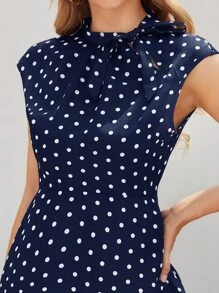 SHEIN Clasi 繫帶領波卡圓點洋裝 - 藏蓝色 - 查看 3