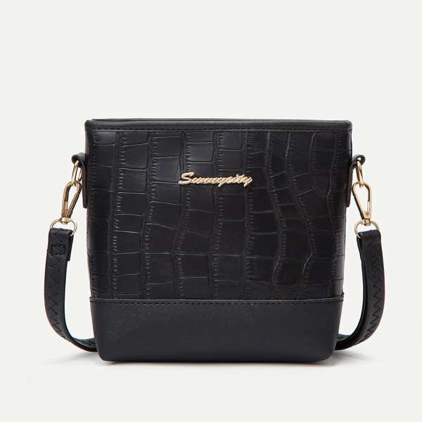 

Croc Embossed Crossbody Bag, Black