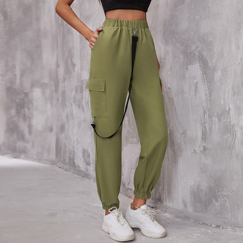 

Slant Pocket Key Holder Ribbon Pants, Army green