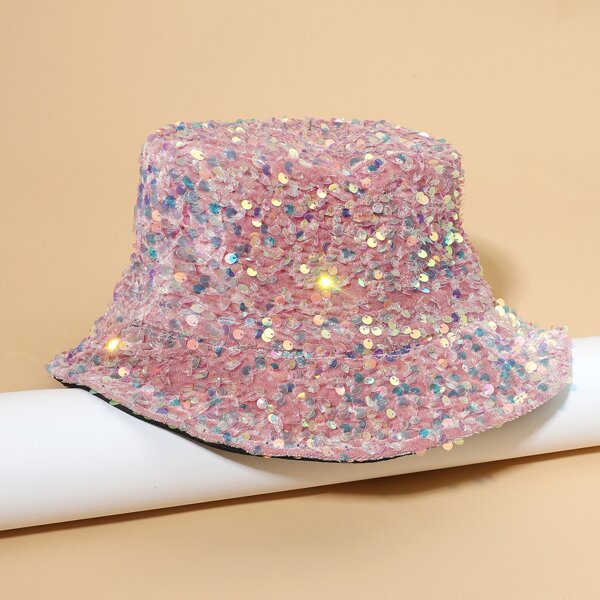 

Sequin Decor Bucket Hat, Red violet