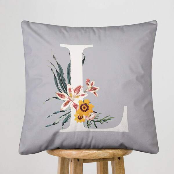 

Alphabet Print Cushion Cover Without Filler, Multicolor