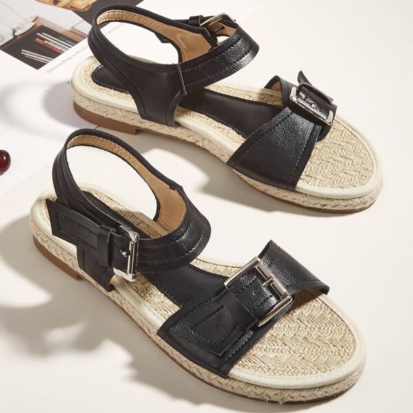 

Buckle Decor Espadrille Ankle Strap Sandals, Black