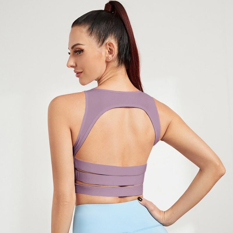 

Medium Support Cut Out Back Sports Bra, Mauve purple