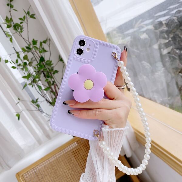 

Pearl Chain Phone Case With Flower Holder, Purple