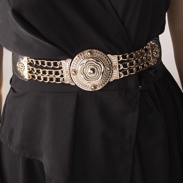 

Flower Decor Corset Belt, Black