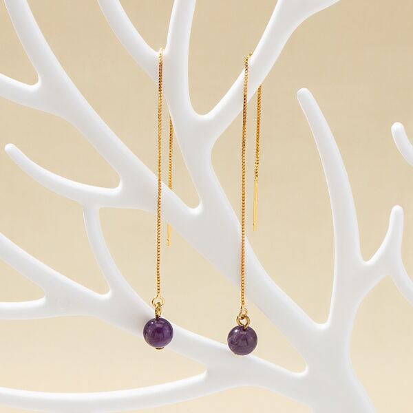 

Round Ball Charm Threader Earrings, Purple