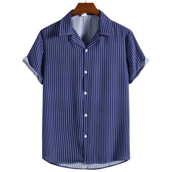 

Men Striped Print Button Front Shirt, Navy blue