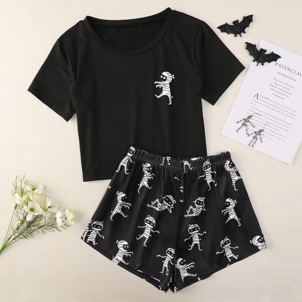 

Mummy Print Tee & Shorts PJ Set, Black