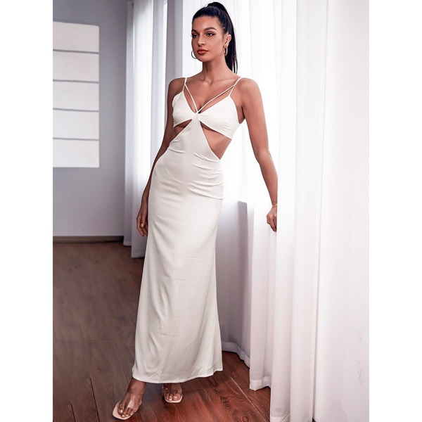 

Cut Out Zip Back Satin Dress, White