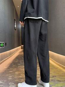 Manfinity Pantalón de chándal suelto para hombre con parches de letras y cintura con cordón - Negro - Ver 5