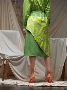 MIYUKI Layered Drawstring Skirt - Lime Green - View 2