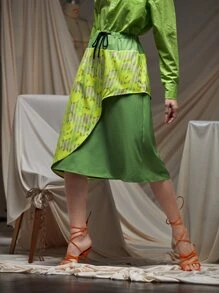 MIYUKI Layered Drawstring Skirt - Lime Green - View 3