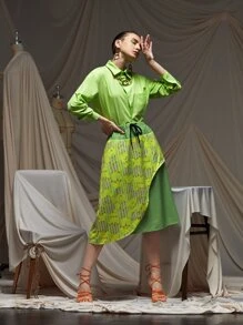MIYUKI Layered Drawstring Skirt - Lime Green - View 4