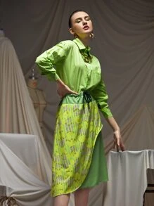 MIYUKI Layered Drawstring Skirt - Lime Green - View 5