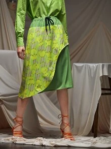 MIYUKI Layered Drawstring Skirt - Lime Green - View 6