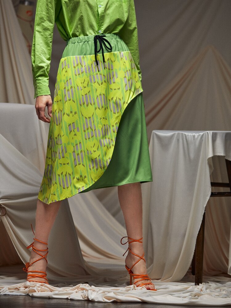 MIYUKI 多層抽繩半身裙 - 青檸色 - 查看 6