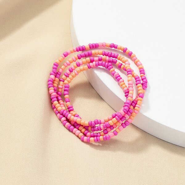 

Color Block Beaded Bracelet, Pink