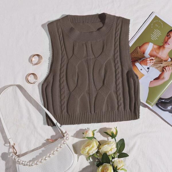 

Cable Knit Sweater Vest, Chocolate brown