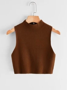 Solid Rib Knit Top - Coffee Brown - View 1