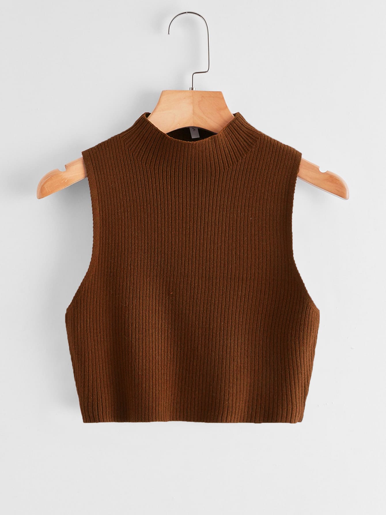 Solid Rib Knit Top - Coffee Brown - View 1