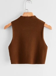 Solid Rib Knit Top - Coffee Brown - View 2