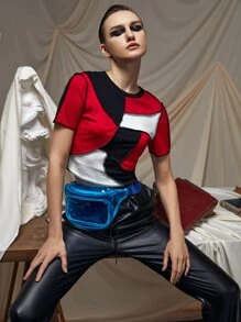 4ME Jayla Lee Camiseta corta de color combinado con puntada en contraste tejido de canalé - Multicolor - Ver 1