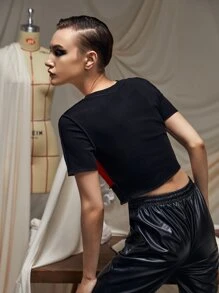 4ME Jayla Lee Camiseta corta de color combinado con puntada en contraste tejido de canalé - Multicolor - Ver 2