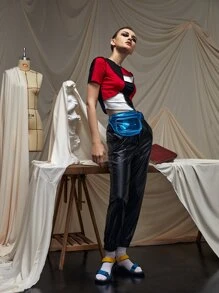 4ME Jayla Lee Camiseta corta de color combinado con puntada en contraste tejido de canalé - Multicolor - Ver 3