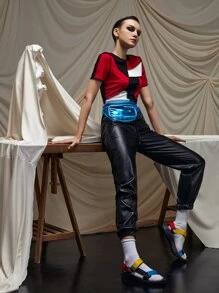 4ME Jayla Lee Camiseta corta de color combinado con puntada en contraste tejido de canalé - Multicolor - Ver 4