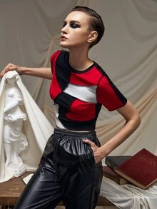 4ME Jayla Lee Camiseta corta de color combinado con puntada en contraste tejido de canalé - Multicolor - Ver 6