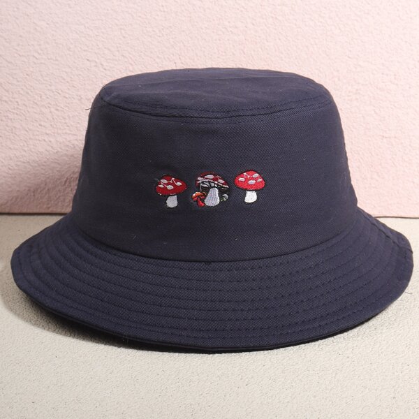 

Mushroom Embroidered Bucket Hat, Navy blue