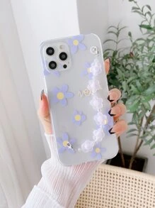 紫色花卉花朵鏈鍍金手機殼，適用於iPhone 15 Pro Max、14、13、12、11，三星S23、S22、S21fe - 紫色 - 查看 3