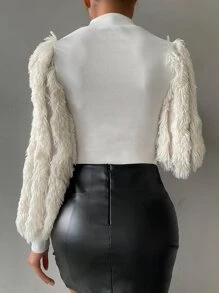 Chiquease Top de pelito de manga de cuello alto - Blanco - Ver 2