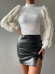 Chiquease Top de pelito de manga de cuello alto - Blanco - Ver 4