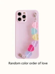 素色手機殼附帶心形裝飾手掌帶 - 粉色 - 查看 4