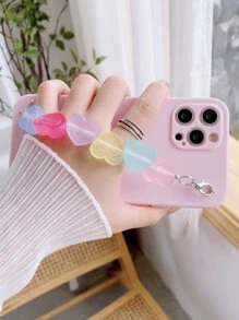 素色手機殼附帶心形裝飾手掌帶 - 粉色 - 查看 5