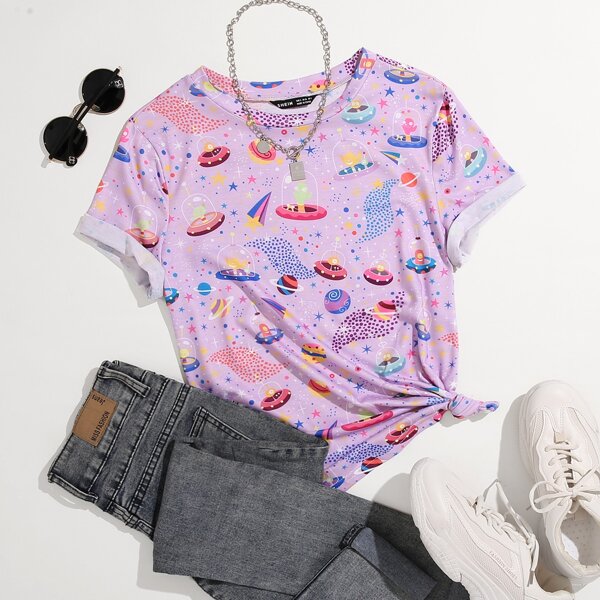 

Plus Cartoon Graphic Tee, Lilac purple