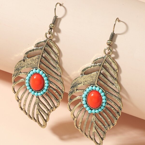 

Hollow Out Leaf Drop Earrings, Bronze