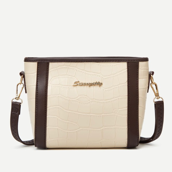 

Croc Embossed Bucket Bag, Coffee brown