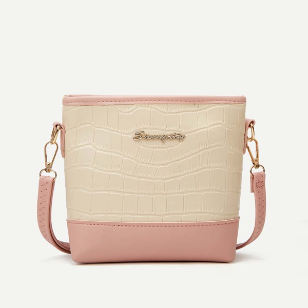 

Croc Embossed Bucket Bag, Pink