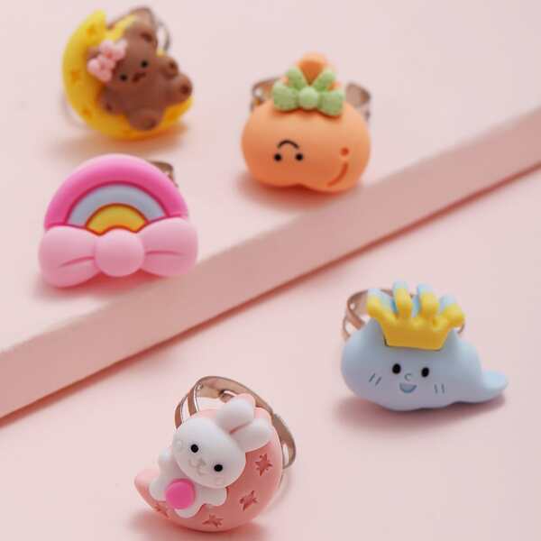 

5pcs Toddler Girls Cartoon Ring, Multicolor